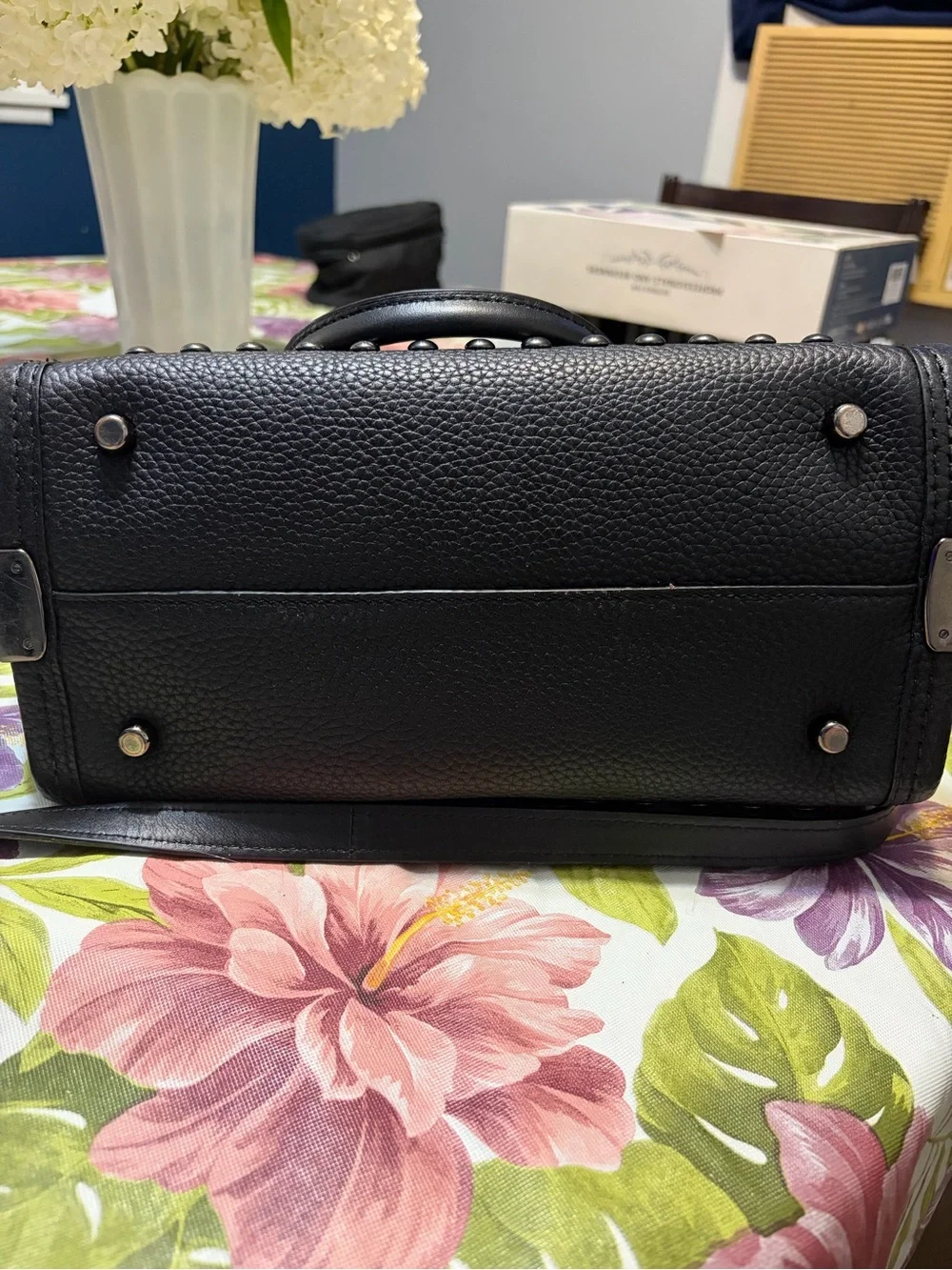 Coach Black Studded Leather Satchel with Top Handles